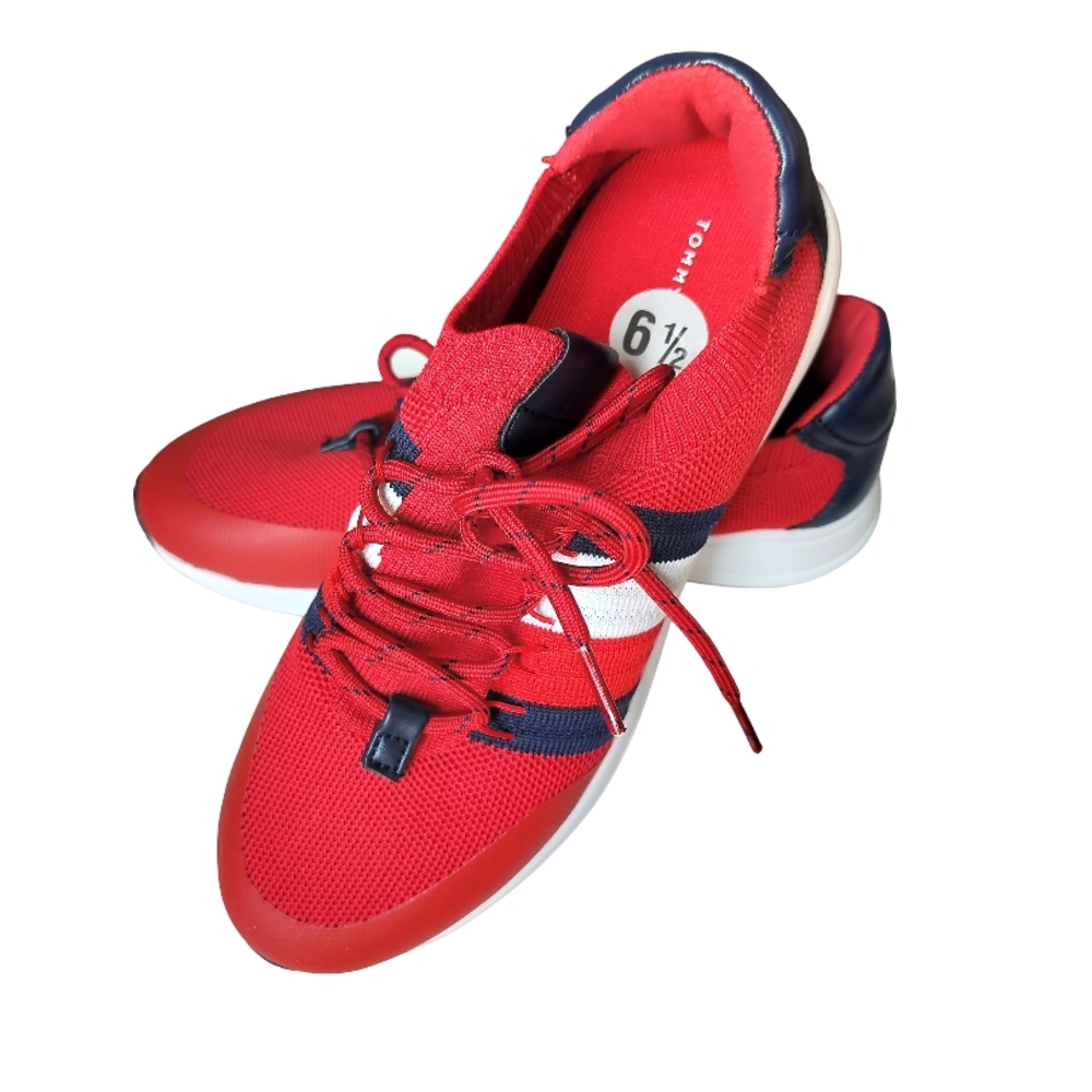 Tommy Hilfiger Vibrant Red and Navy Sneakers Size 6 1/2 NWOT